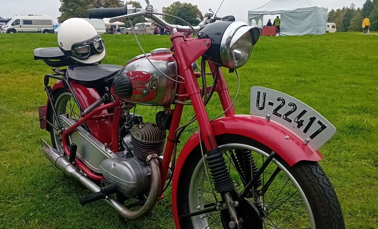 Classic blue Suzuki motorcycle
