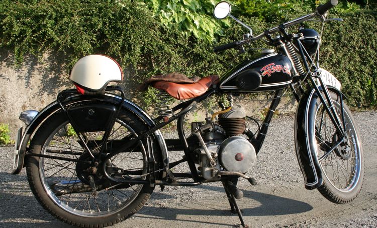 Classic blue Suzuki motorcycle