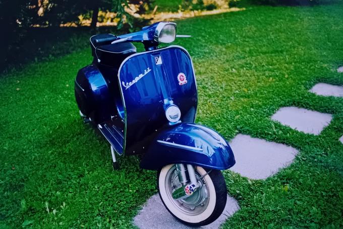 Classic blue Suzuki motorcycle