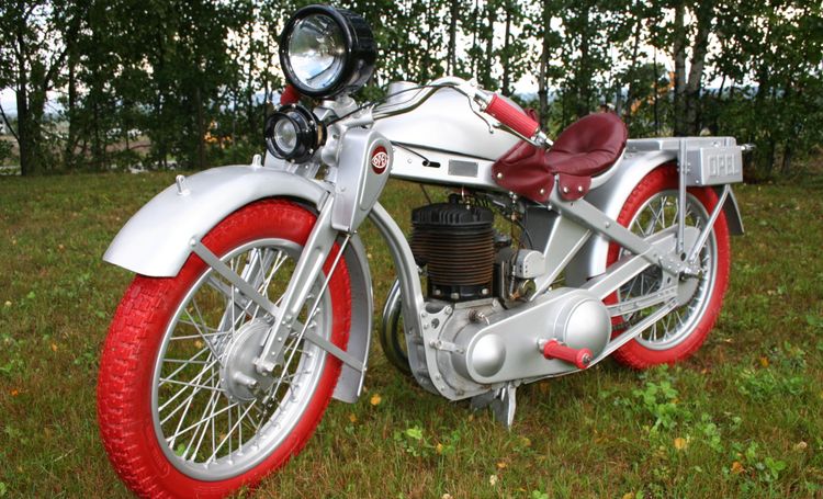 Classic blue Suzuki motorcycle