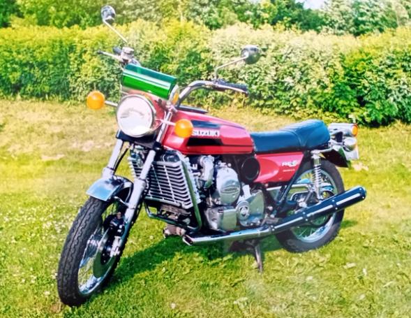 Classic blue Suzuki motorcycle