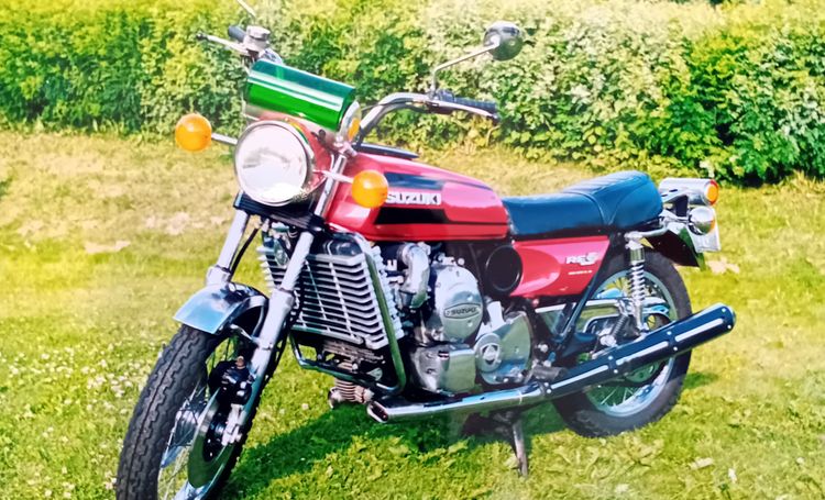 Classic blue Suzuki motorcycle