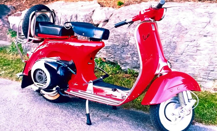 Classic blue Suzuki motorcycle