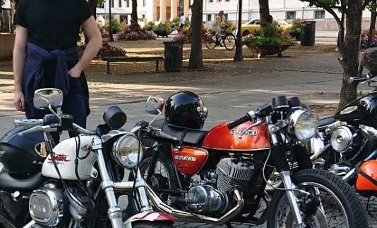 Classic blue Suzuki motorcycle