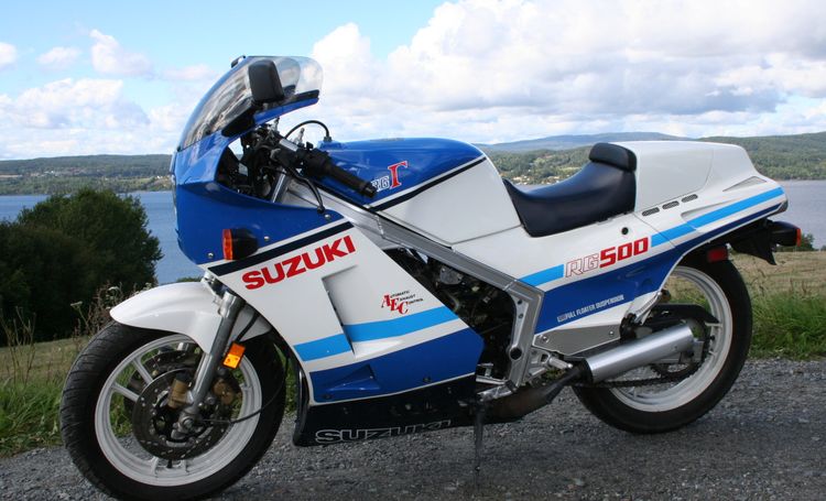 Classic blue Suzuki motorcycle