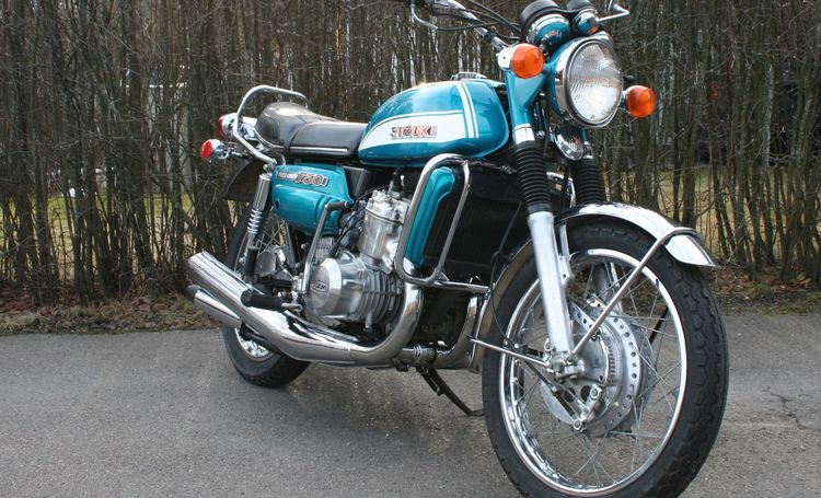 Classic blue Suzuki motorcycle