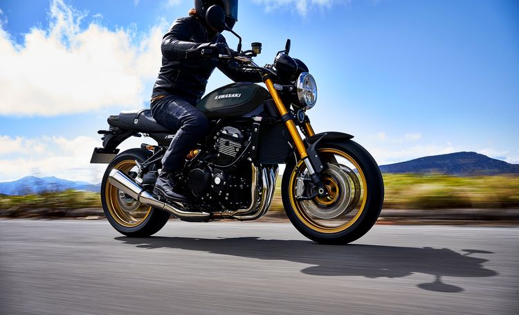 Classic blue Suzuki motorcycle