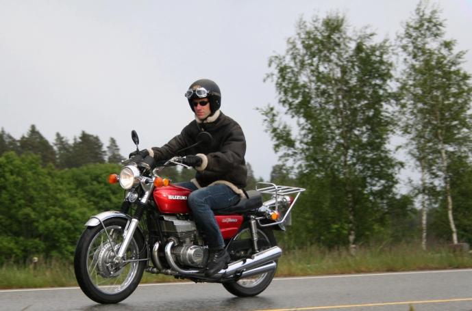 Classic blue Suzuki motorcycle