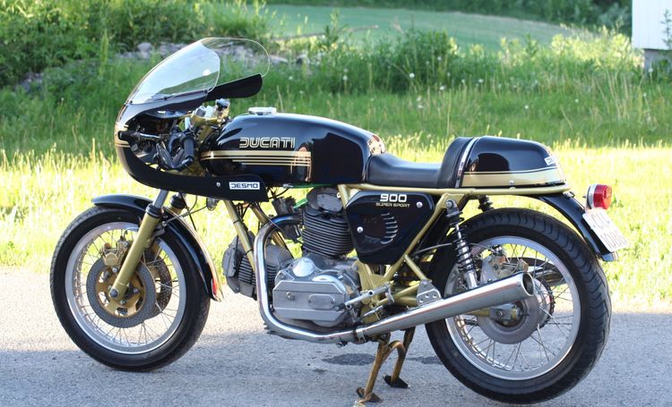 Classic blue Suzuki motorcycle