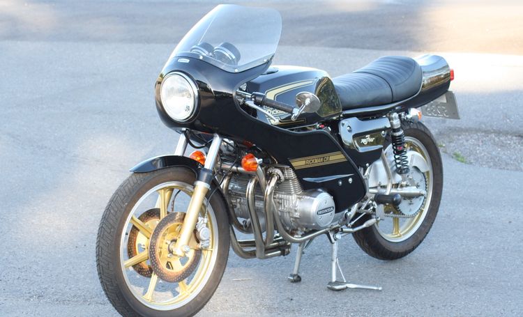 Classic blue Suzuki motorcycle