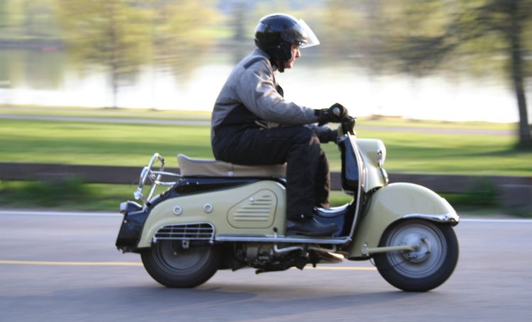 Classic blue Suzuki motorcycle