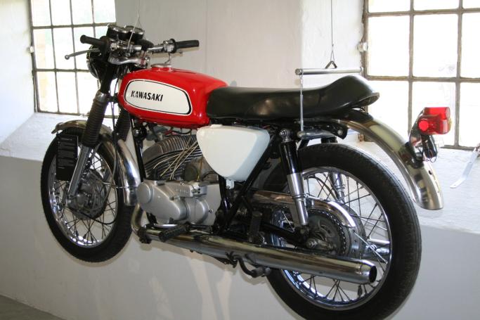 Classic blue Suzuki motorcycle