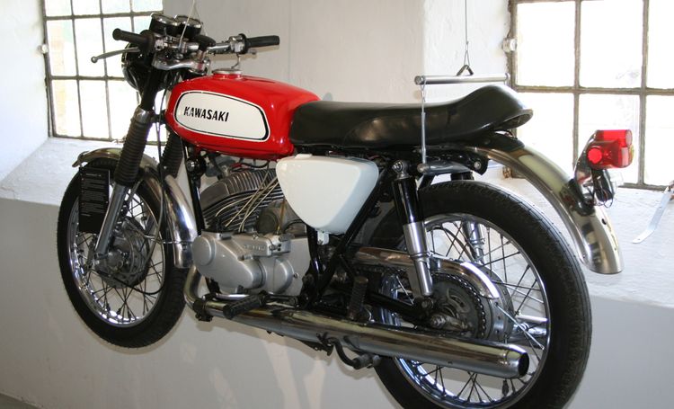 Classic blue Suzuki motorcycle