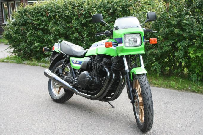 Classic blue Suzuki motorcycle