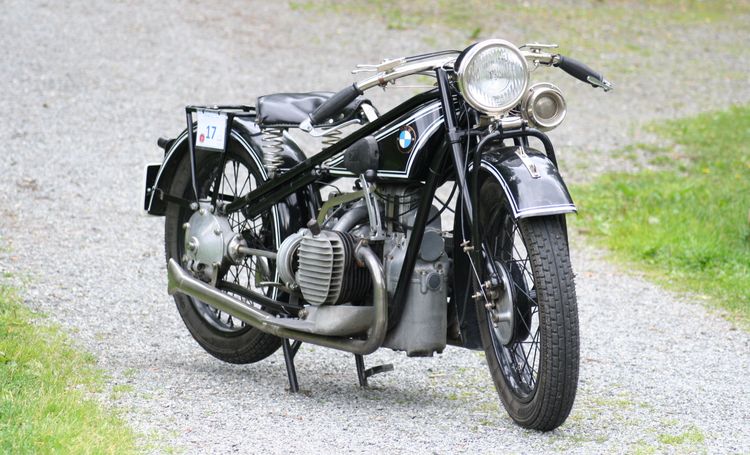 Classic blue Suzuki motorcycle