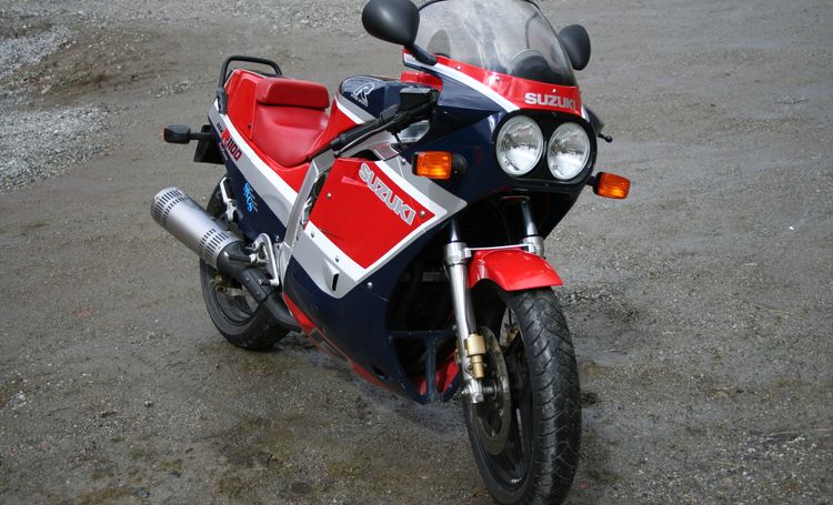 Classic blue Suzuki motorcycle