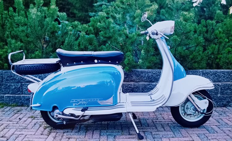 Classic blue Suzuki motorcycle