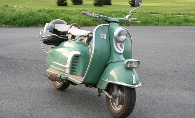 Classic blue Suzuki motorcycle