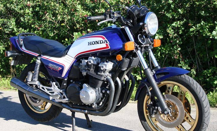 Classic blue Suzuki motorcycle