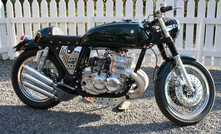 Classic blue Suzuki motorcycle