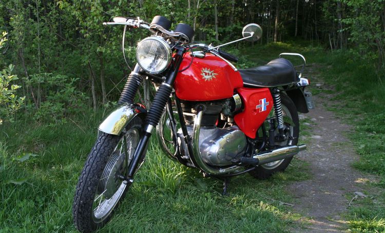 Classic blue Suzuki motorcycle