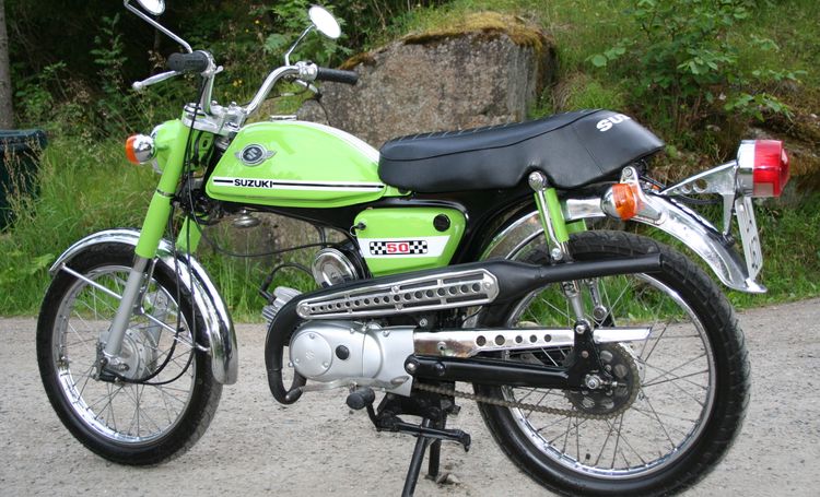 Classic blue Suzuki motorcycle