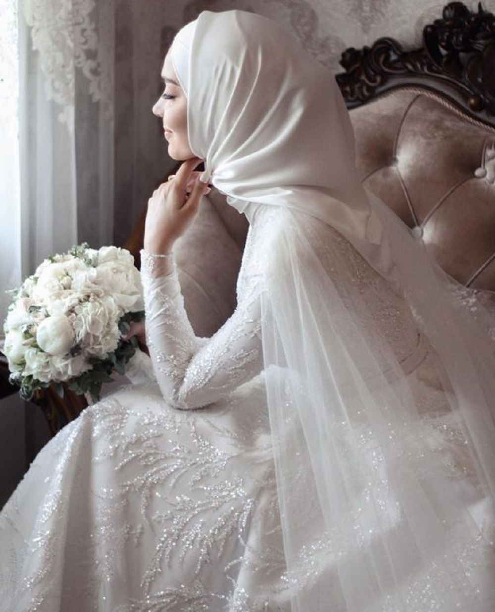 White hijab clearance wedding dress