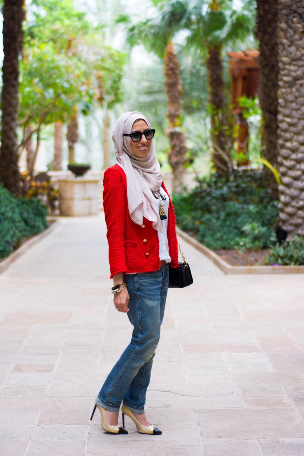 HH Style Guide Red Tweed Blazer Boyfriend Jeans at Pai Thai