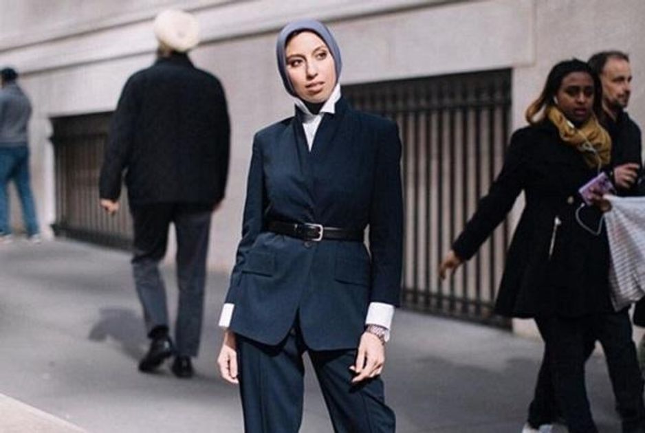 hijabi job interview outfit with cardigan and bra