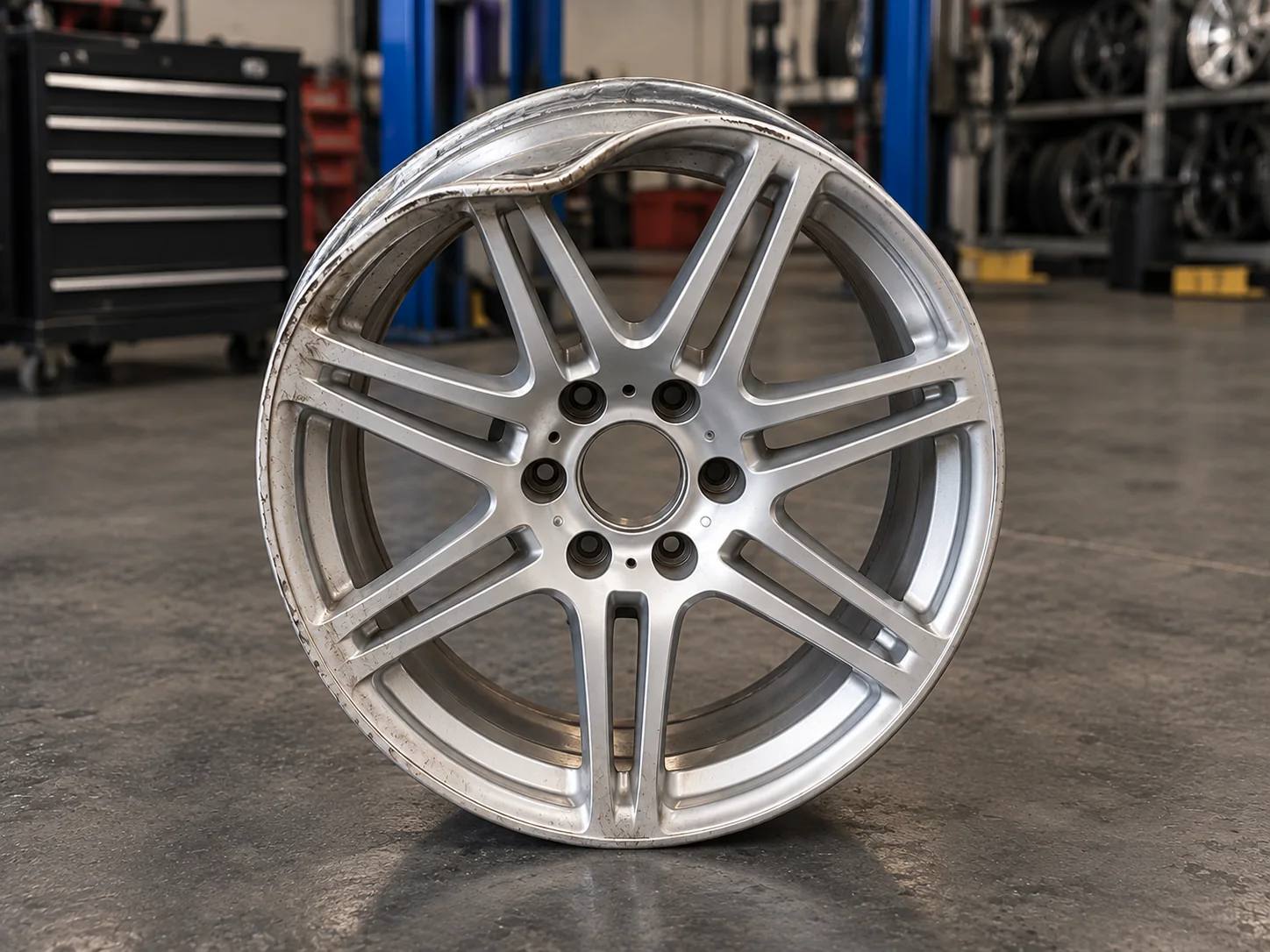 Kromme velg weer perfect rond, voor de behandeling