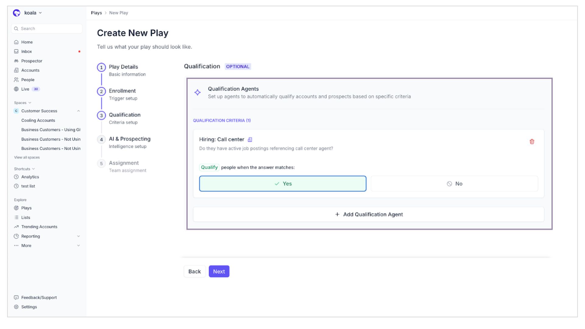 AI Qualification Agent - Does the prospect have a call center?