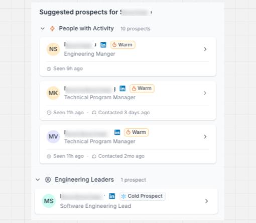 View of suggested prospects at selected account