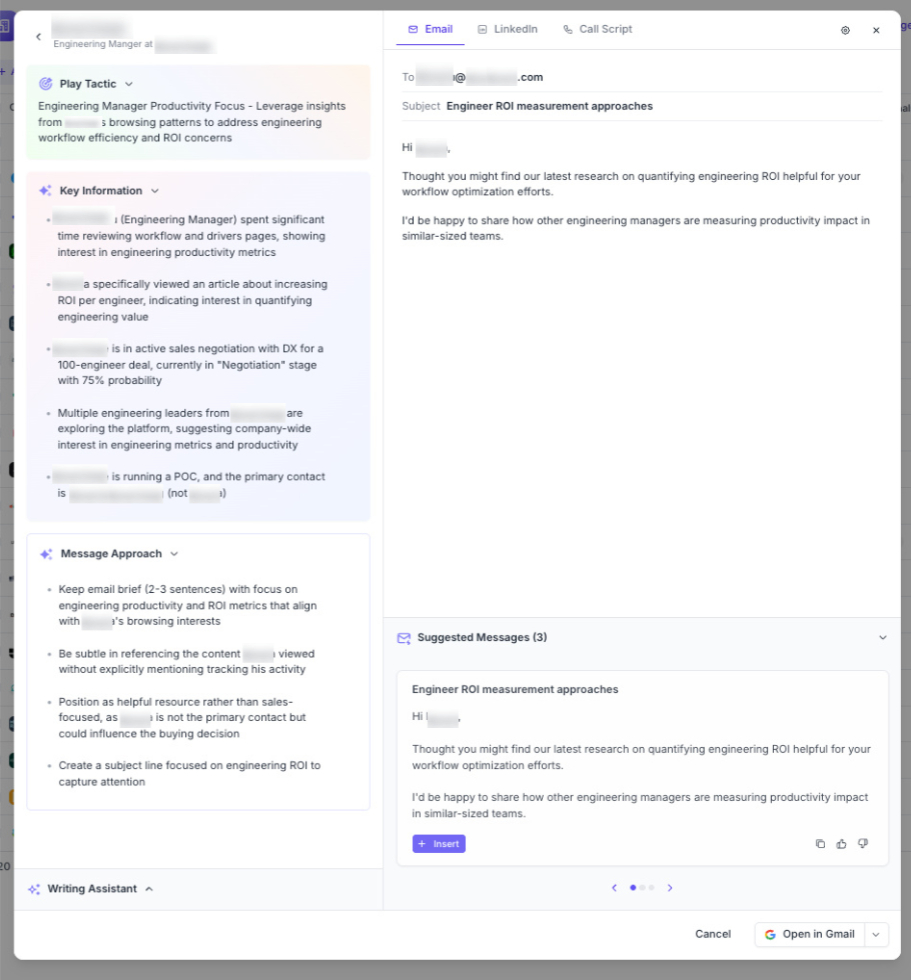 View of Koala Coach AI-suggested outreach