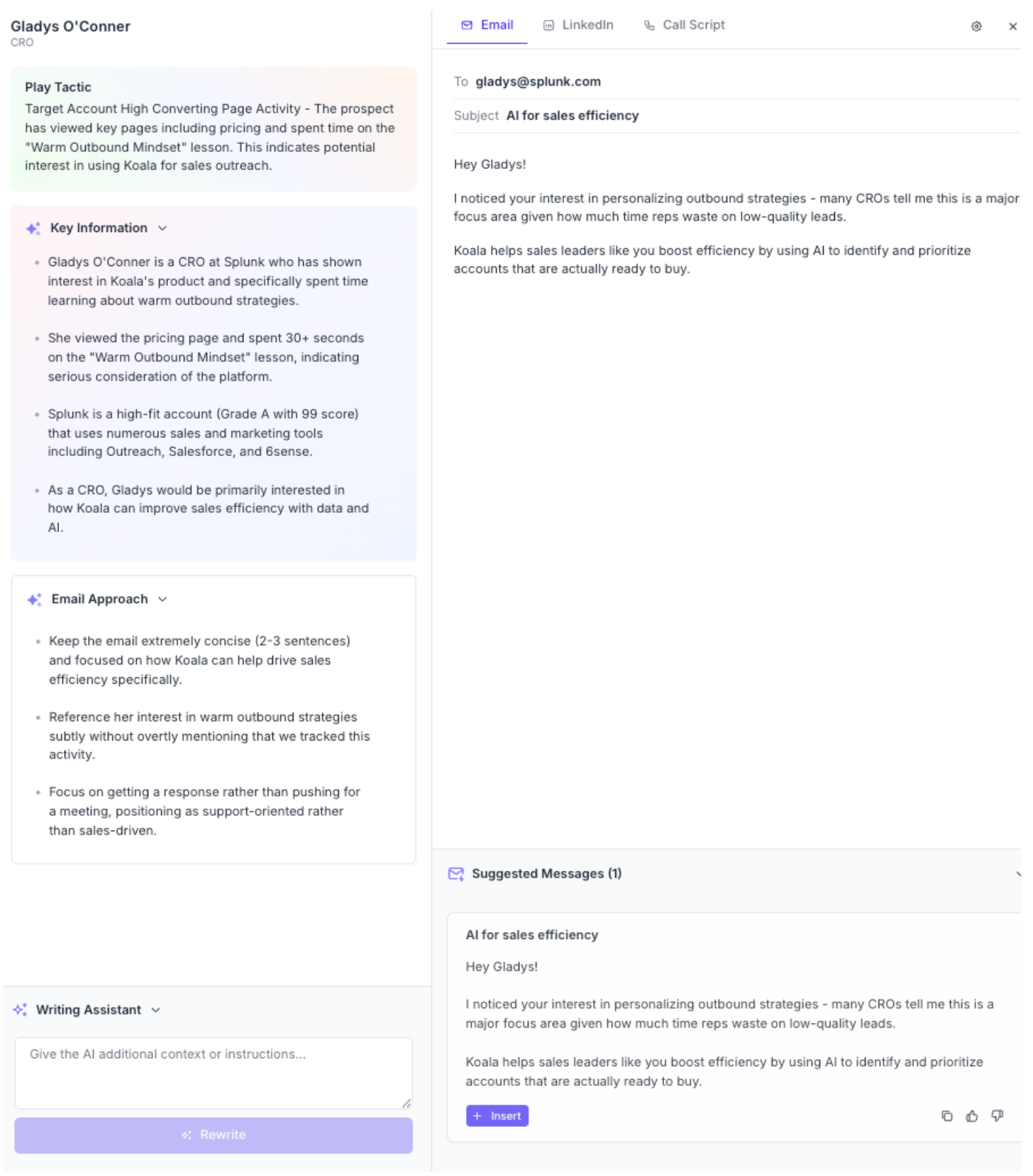 The Coach module in Koala provides prescriptive next steps based on Plays