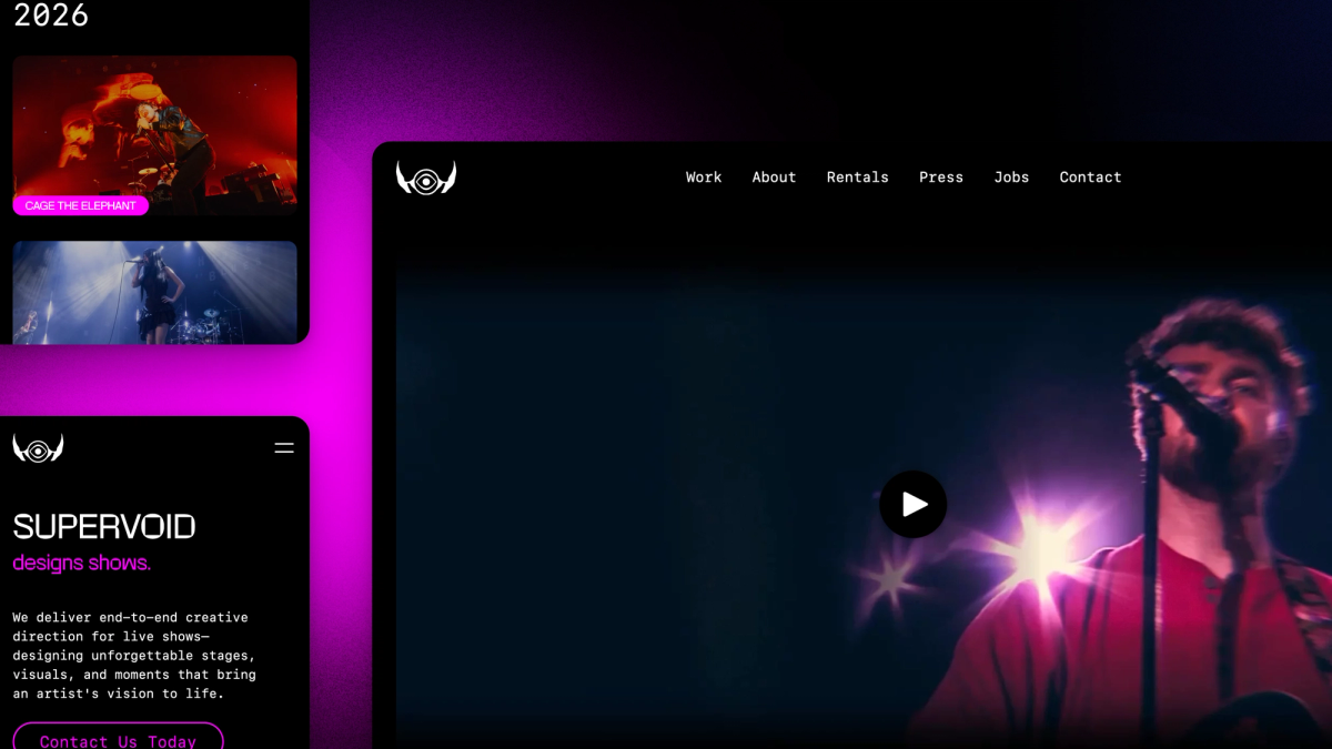 Supervoid website on different screen sizes