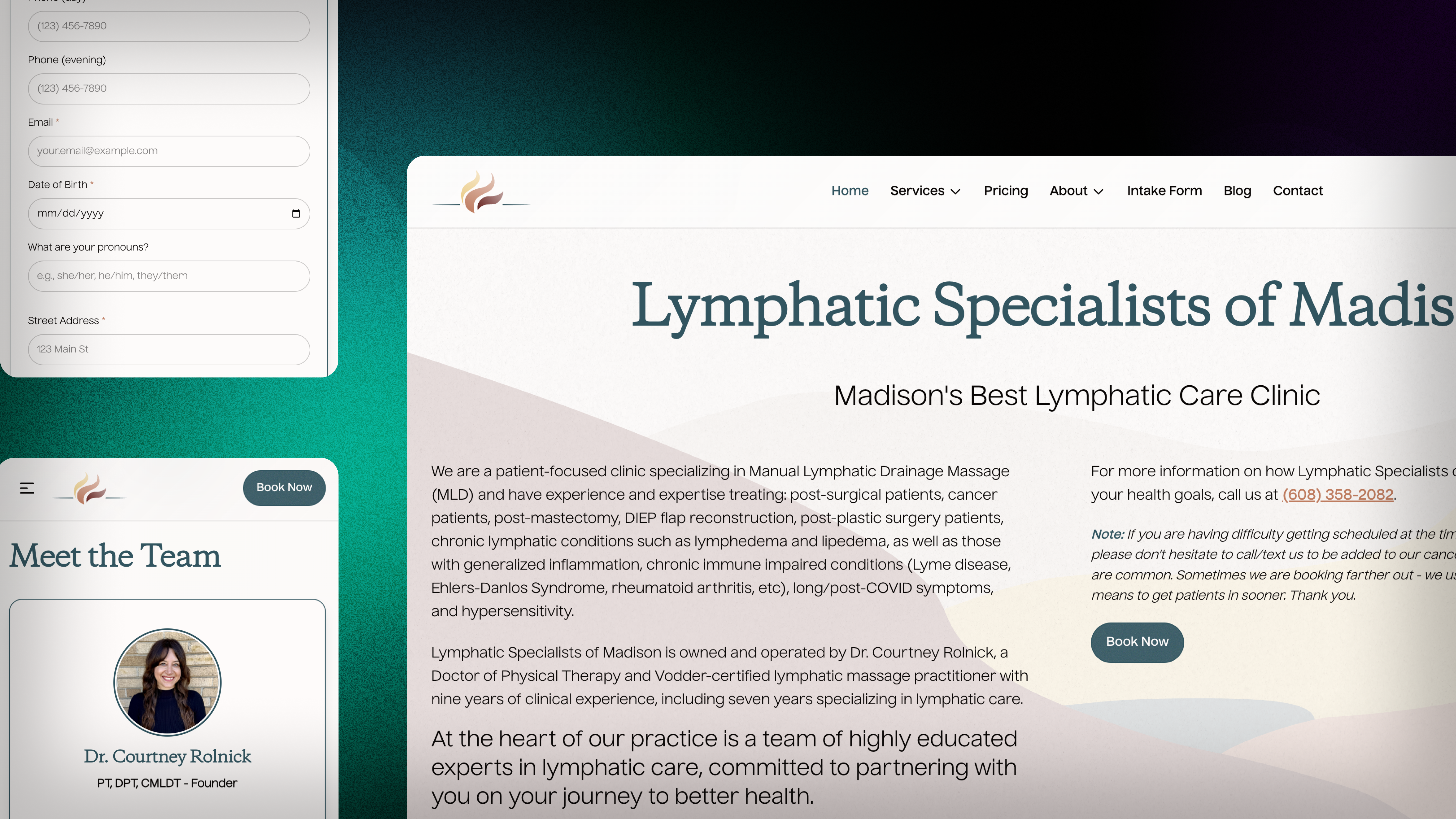 Lymphatic Specialists of Madison website on different screen sizes