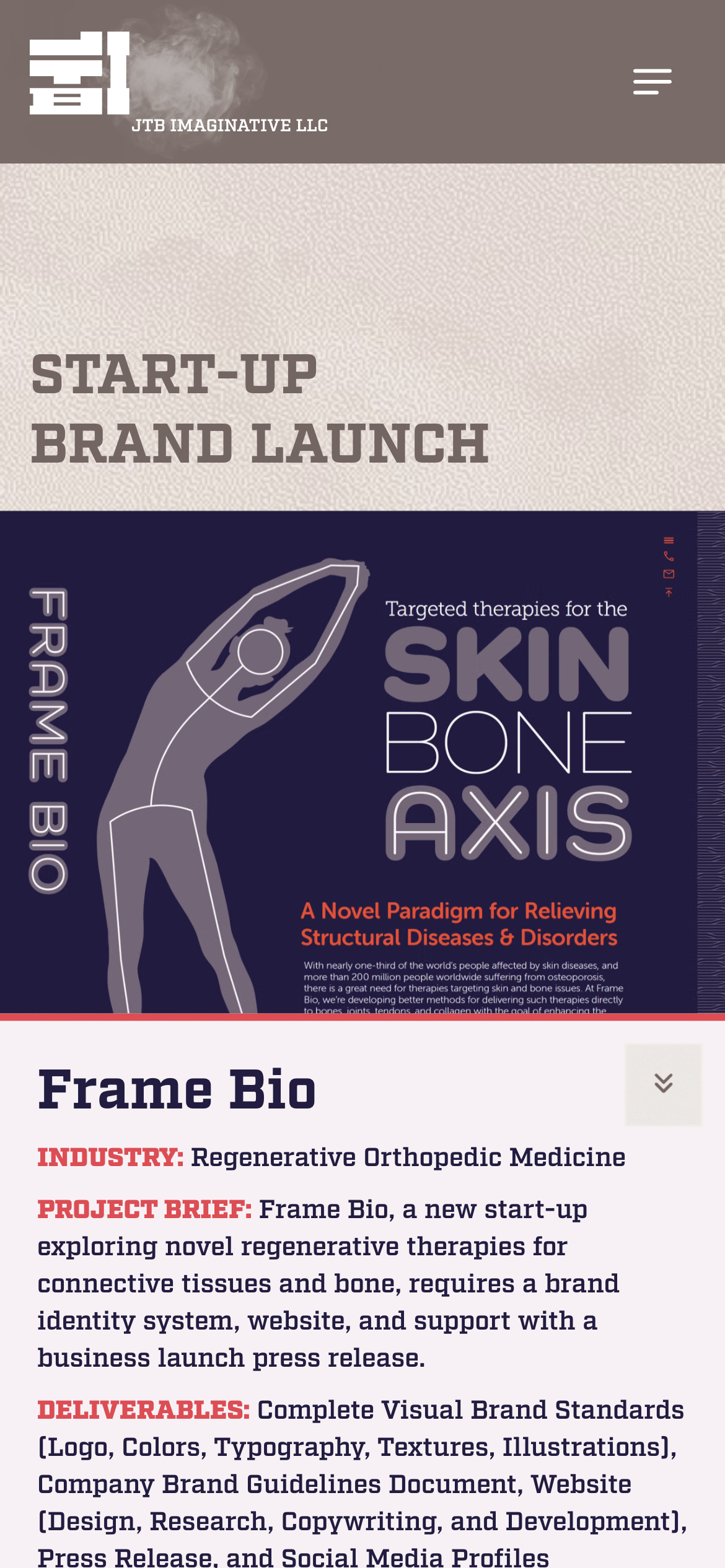 Start-up brand launch project page on a phone
