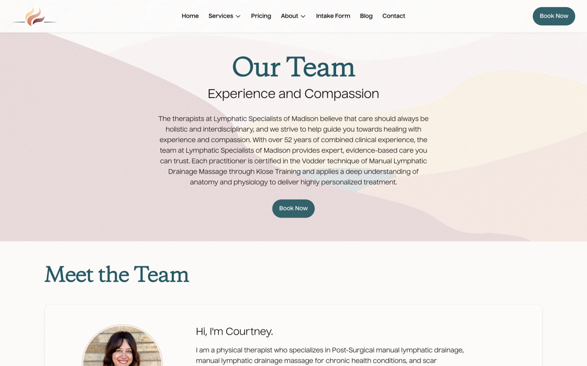 The Our Team page on desktop