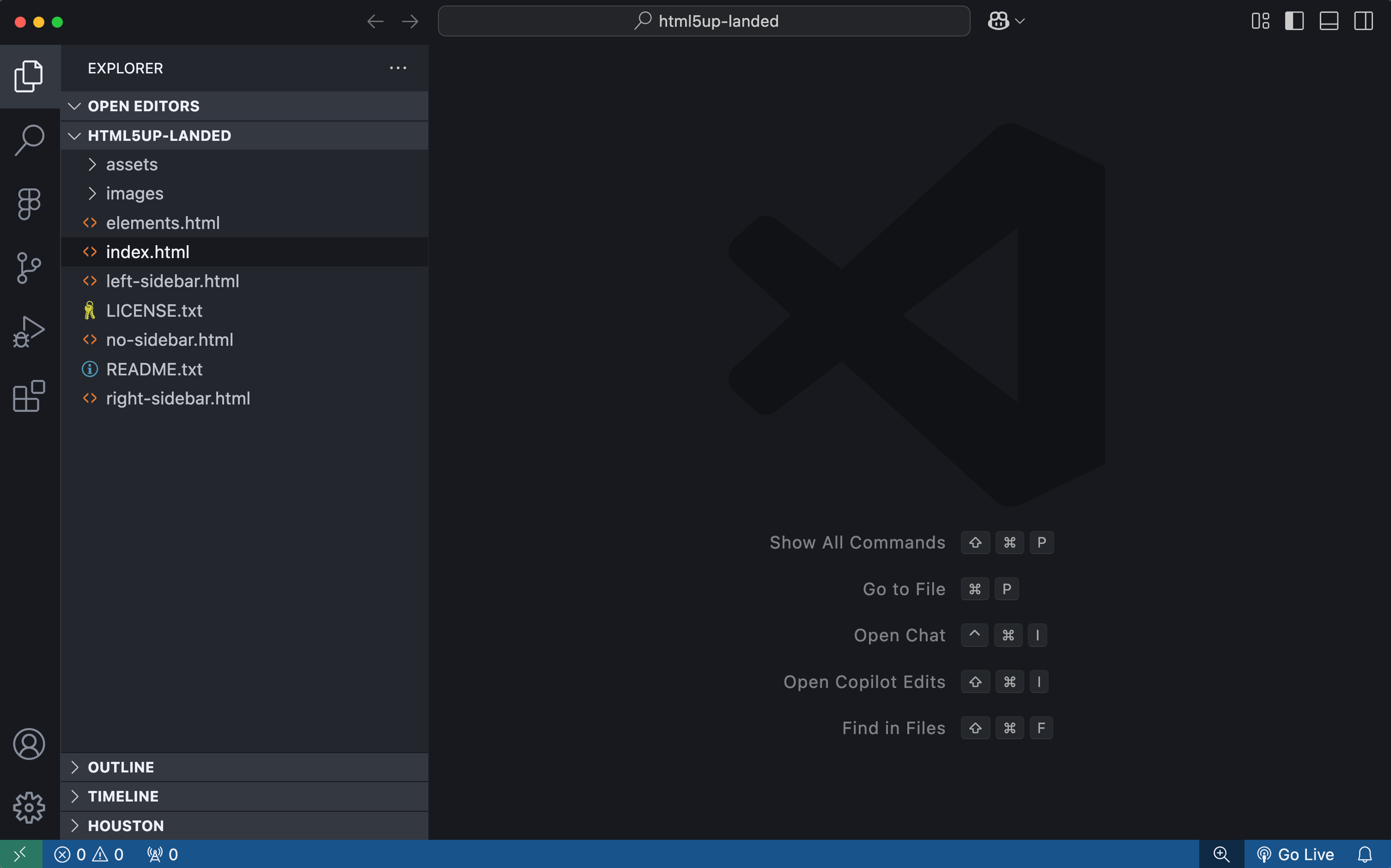 VS Code dashboard and project file structure