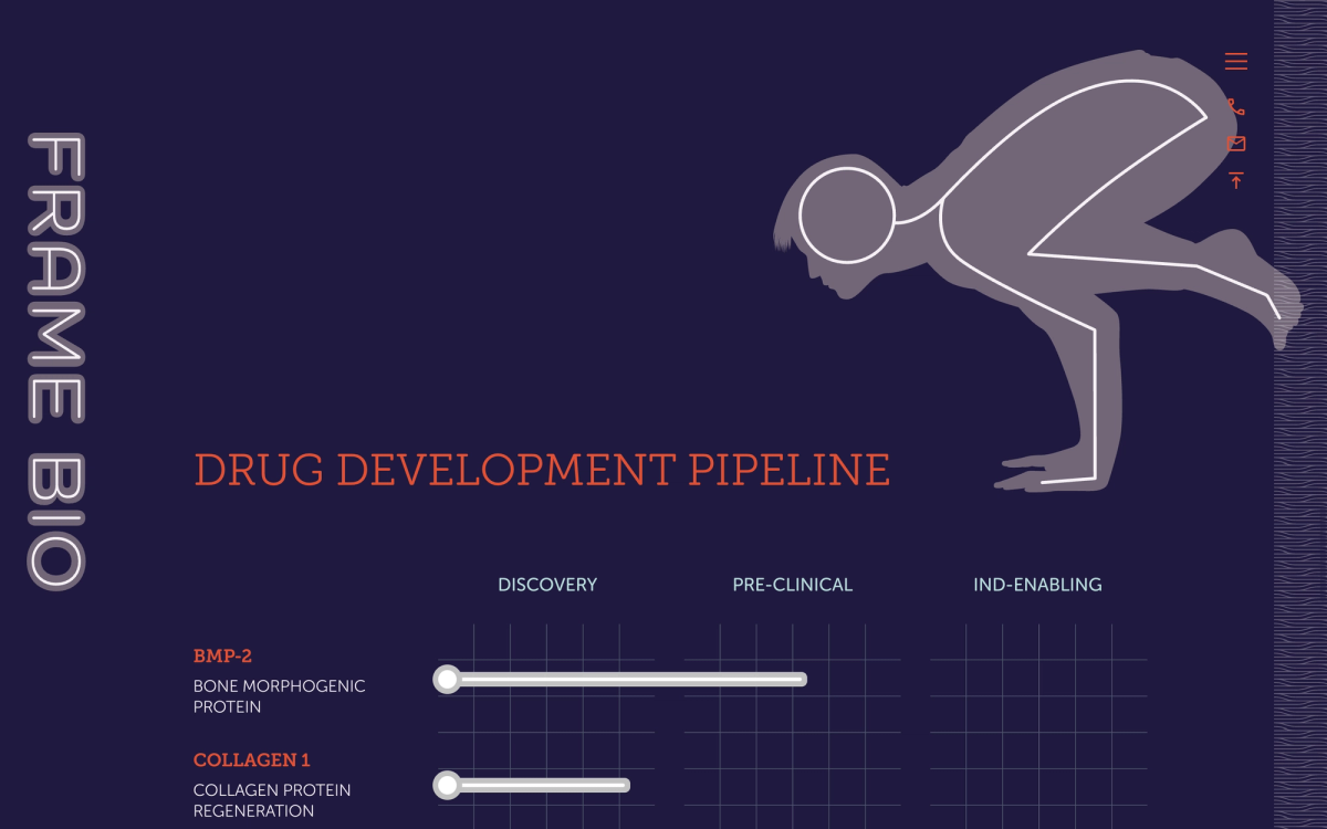 The drug development pipeline section on desktop
