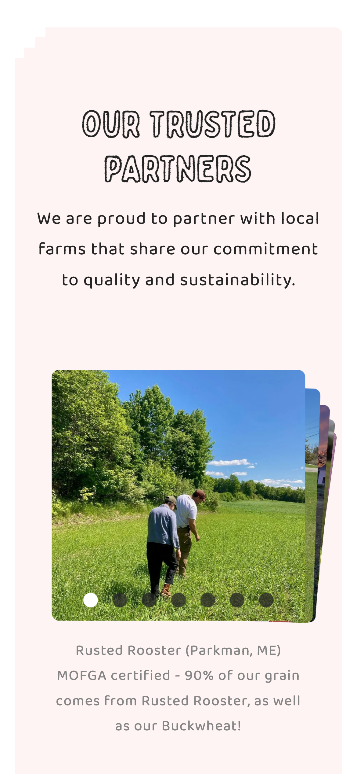 The partner farms slider on the Sourcing page, on a phone