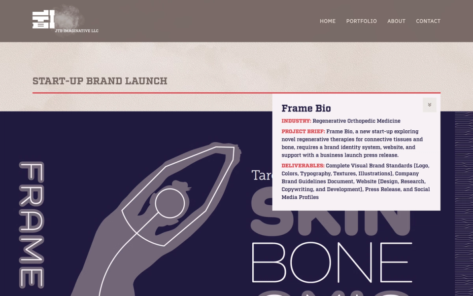 JTB Imaginative's Frame Bio project page on desktop