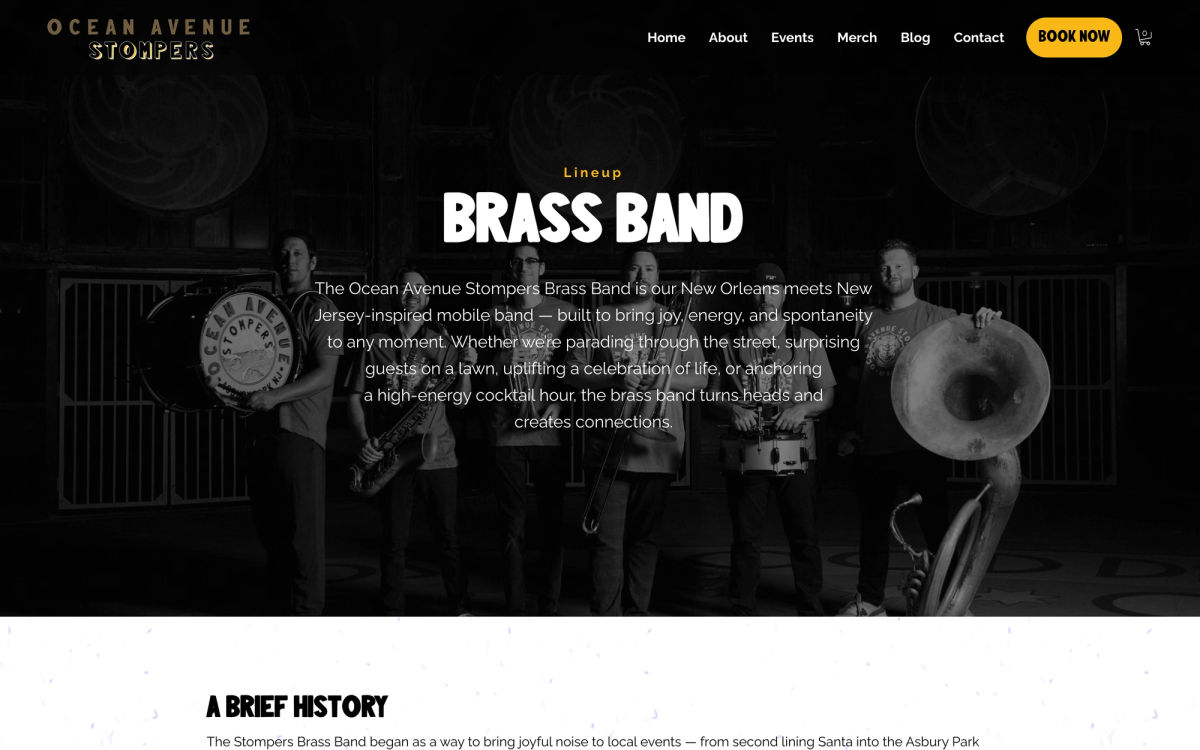 The Brass Band lineup page on desktop