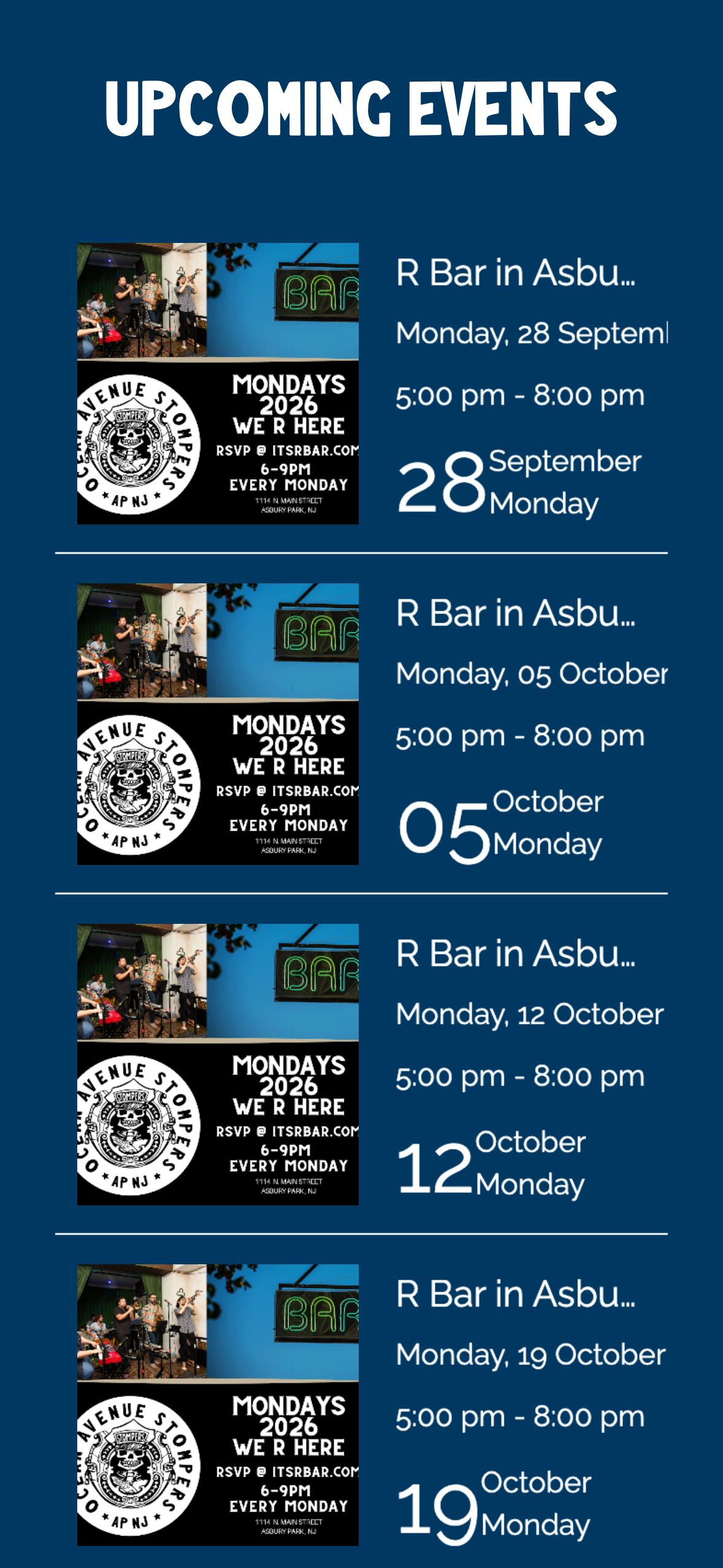 The upcoming gigs calendar on a phone