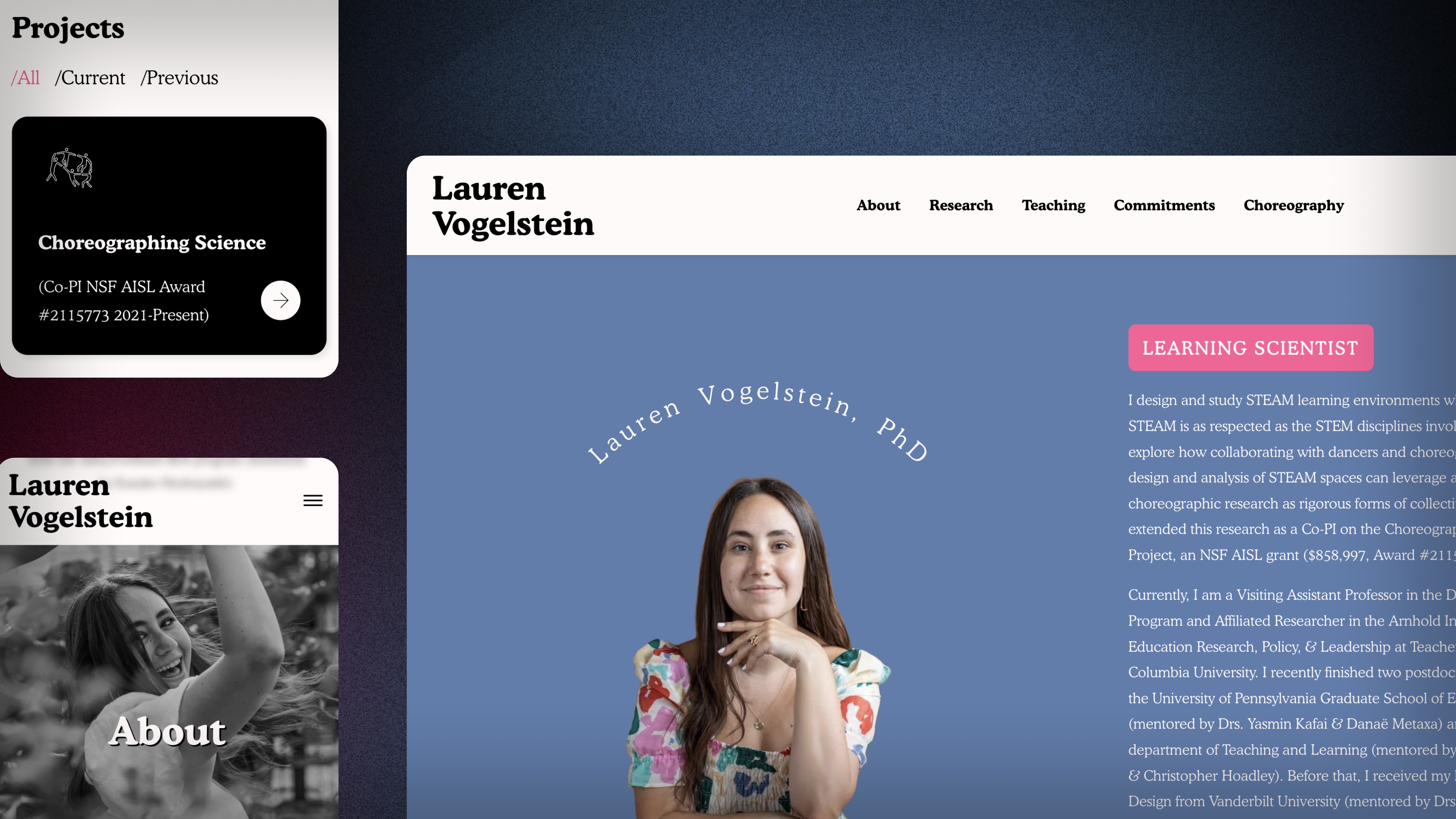 Lauren Vogelstein website on different screen sizes