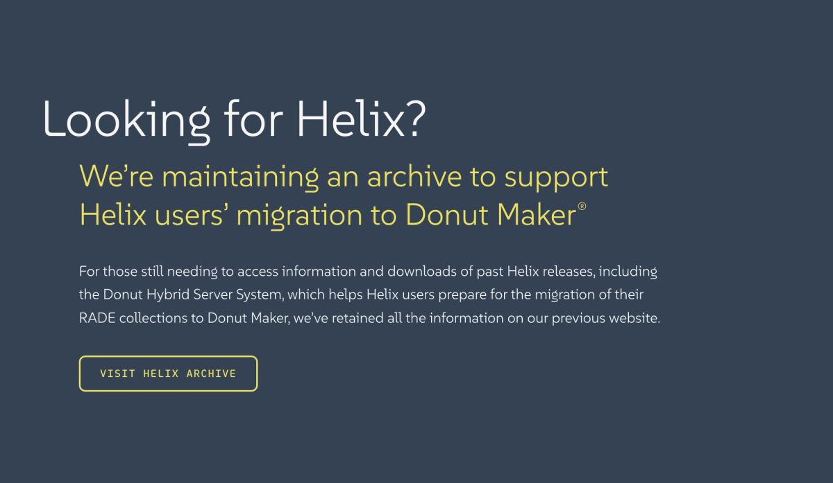 The Looking for Helix section on desktop, with a link to the Helix archive