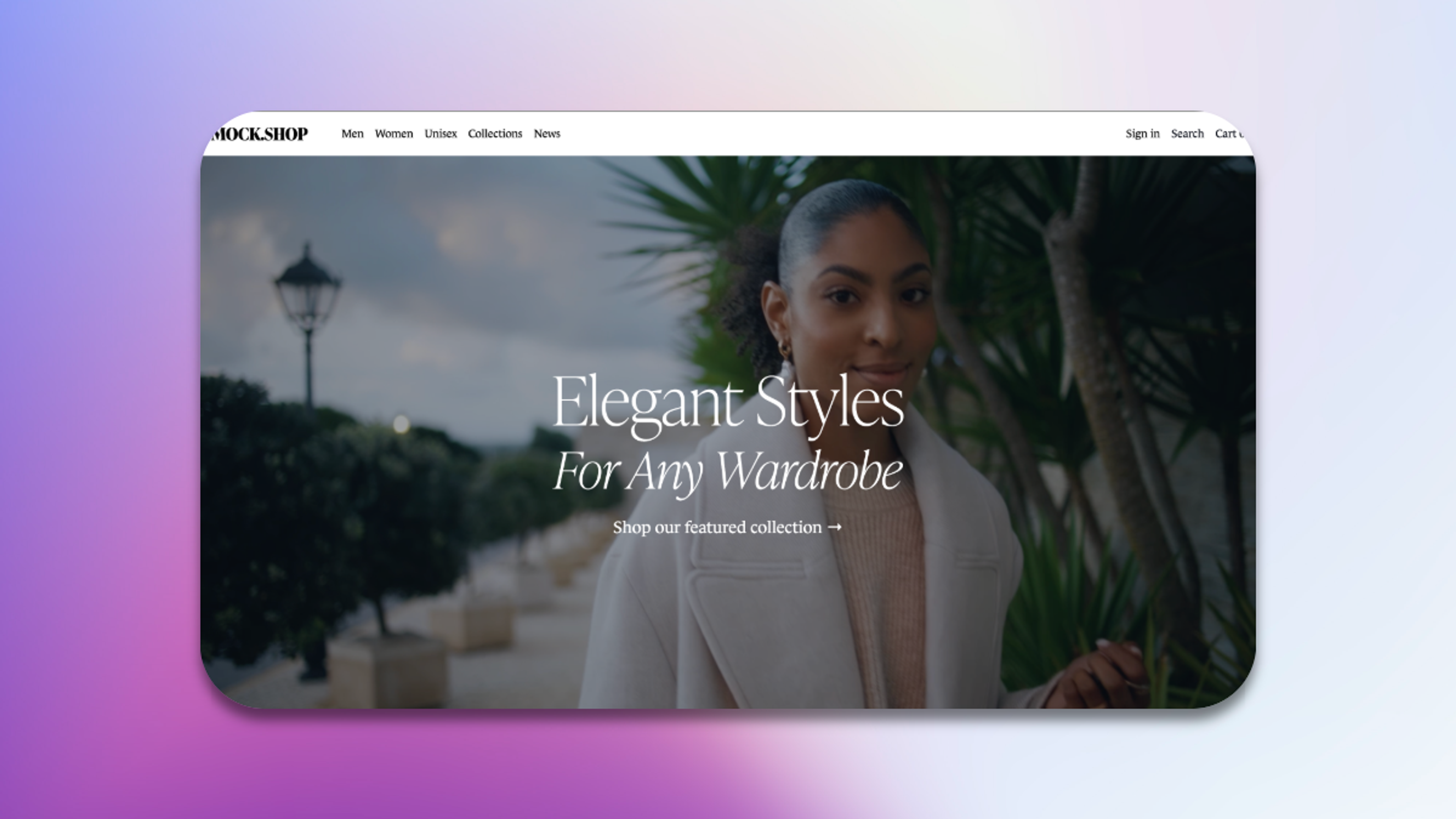 A hero section for an upscale ecommerce store