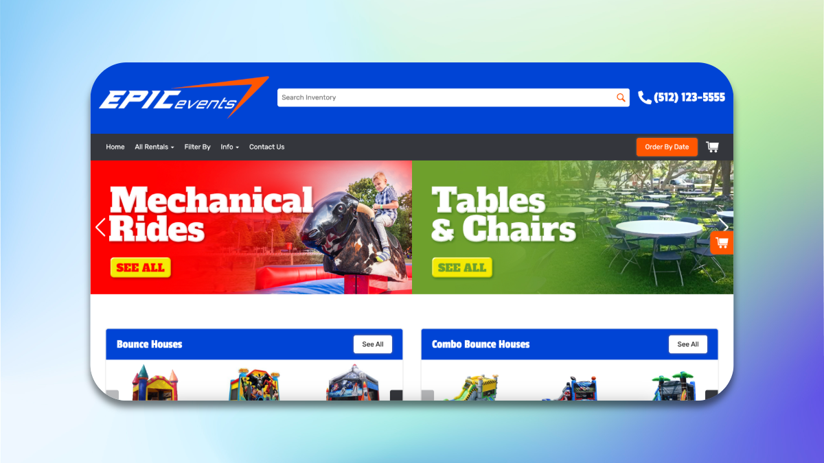 Preview image of a party rental website