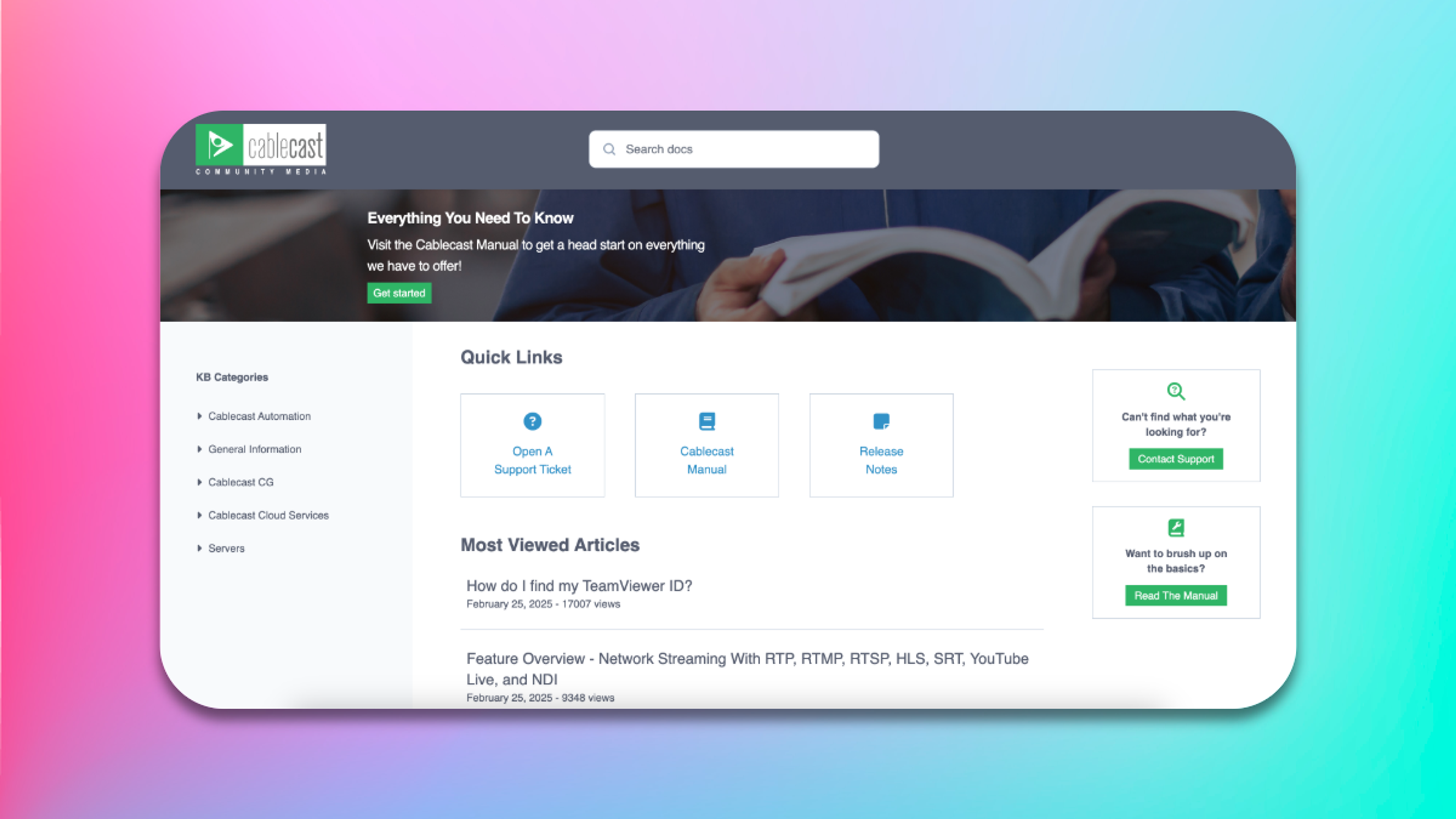 Preview image of a support site