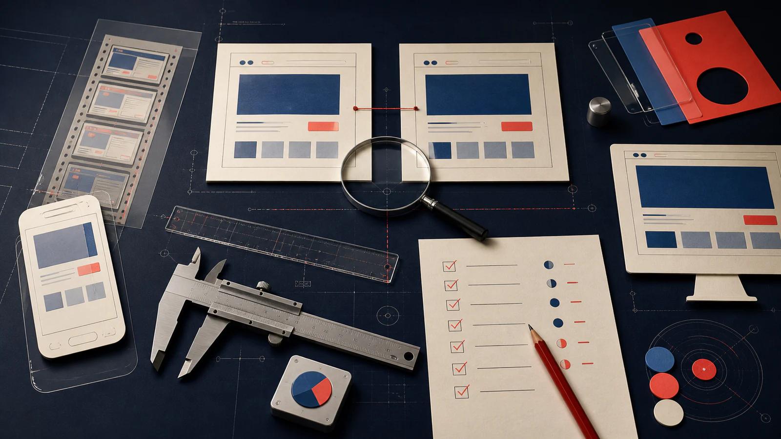 A meticulous experiment QA workstation with synchronized interfaces, film frames and measuring tools.